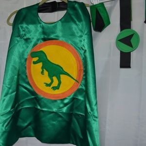 Dinosaur Cape Green Satin with Felt Applique OS